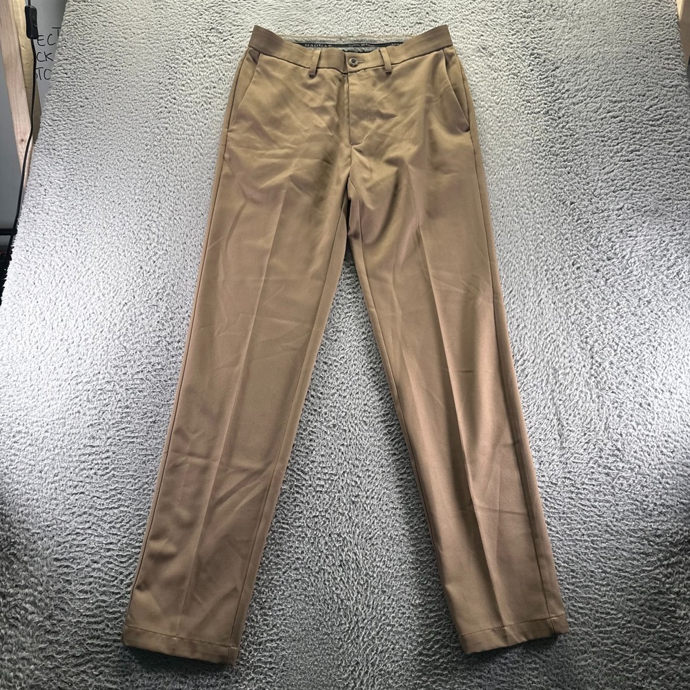 Haggar Cool 18 Pro Pant Mens 32x34 Brown Polyester Dress Slim Business Career